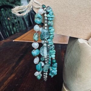 Natural Gem Glass Stretch Bracelet Set Of 3 - NWOT